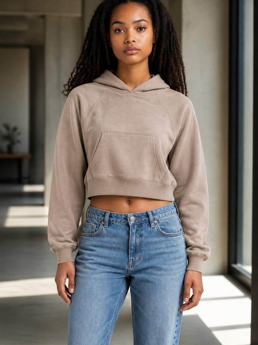 bp Cropped Taupe Pullover Hoodie